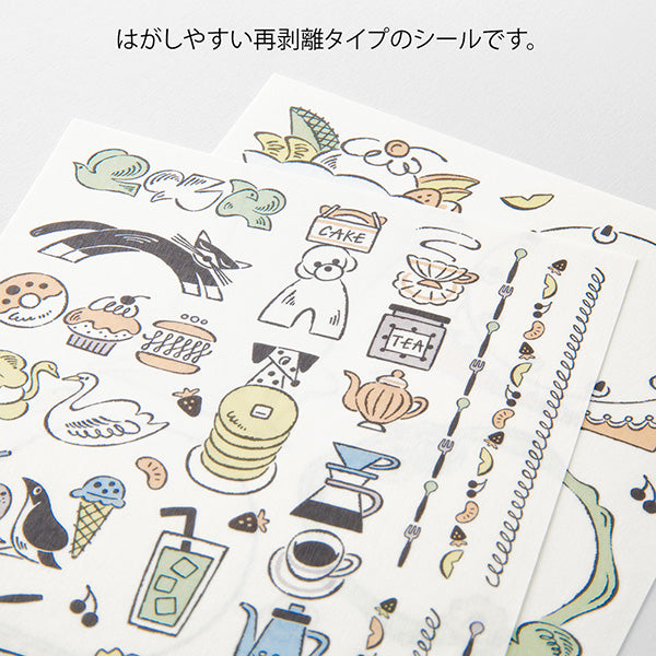 Midori Yuru Log Decoration Sticker 2 Sheets - Sweets & Animals