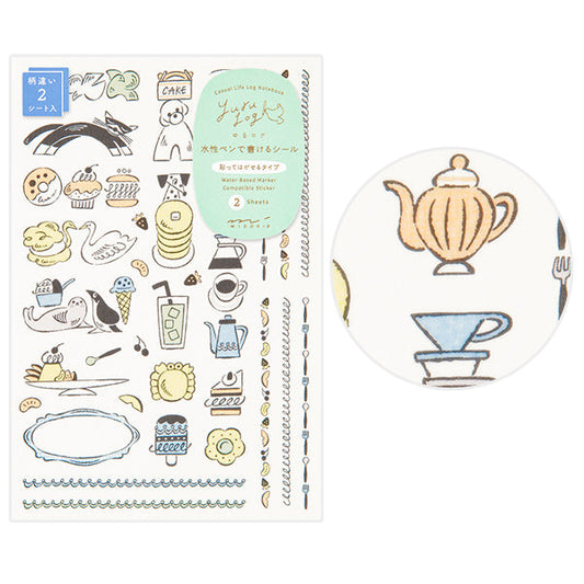 Midori Yuru Log Decoration Sticker 2 Sheets - Sweets & Animals