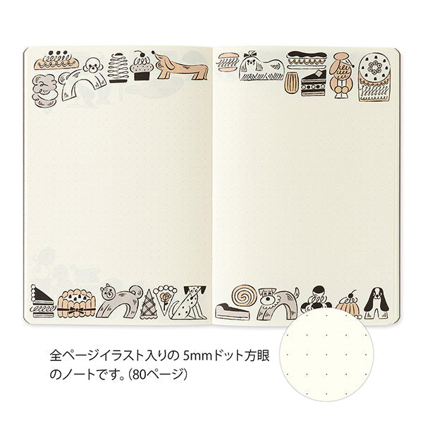 Midori Yuru Log Notebook <B6> — Sweets & Animals — angle view