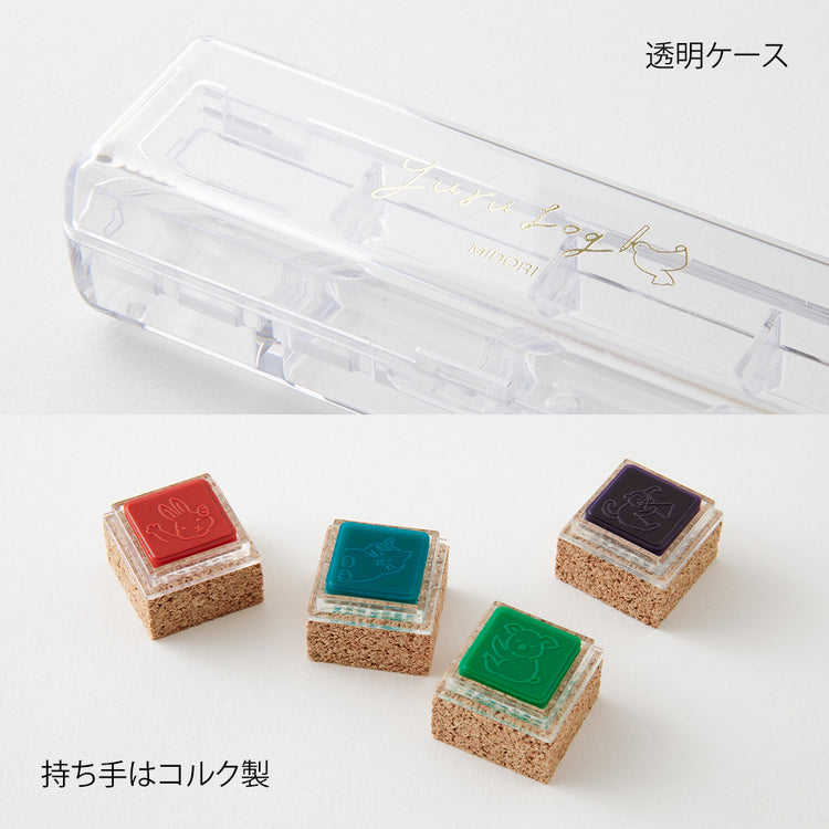 Midori Yuru Log Pre-inked Stamp — Animal Poses — flat lay