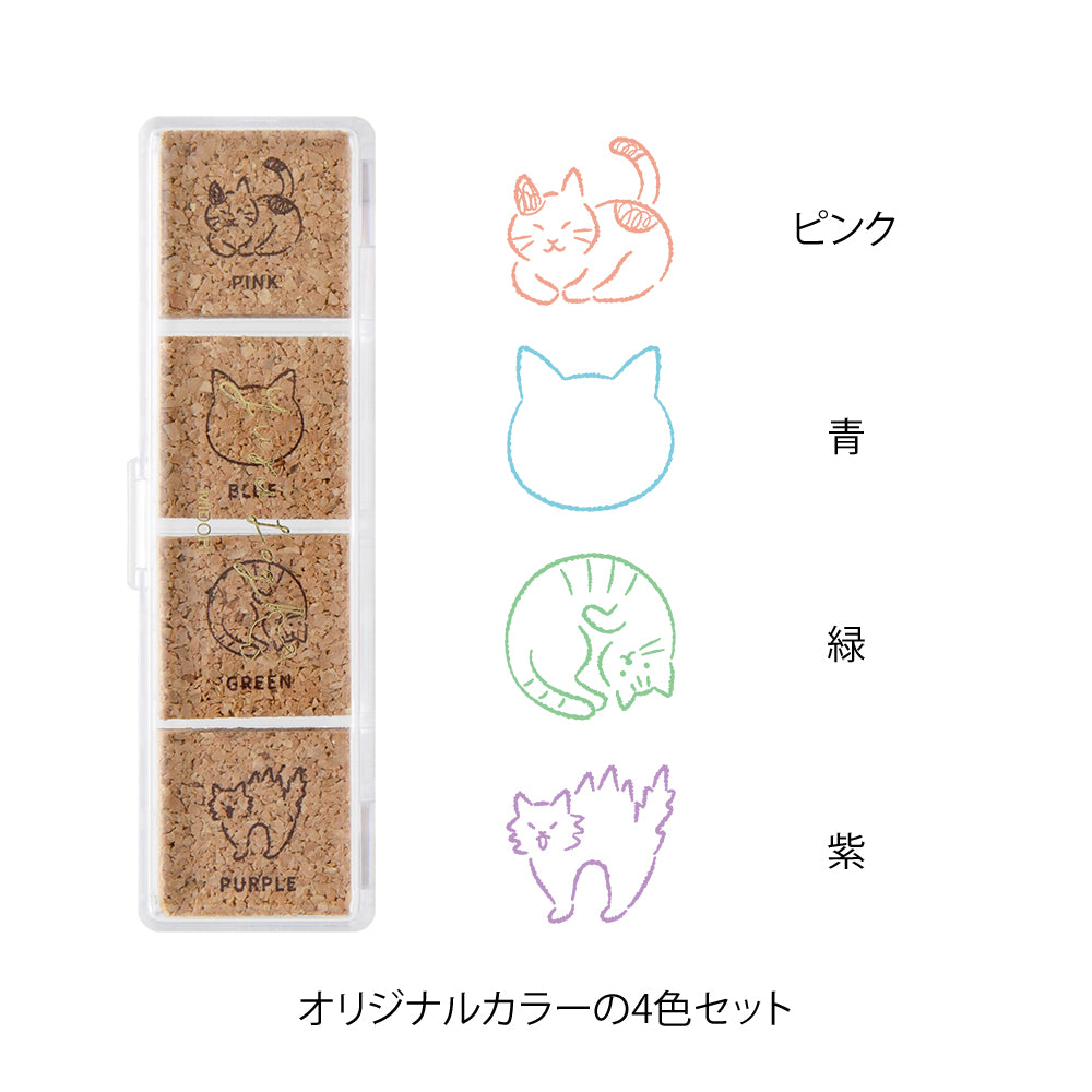 Midori Yuru Log Pre-inked Stamp — Cat — with packaging