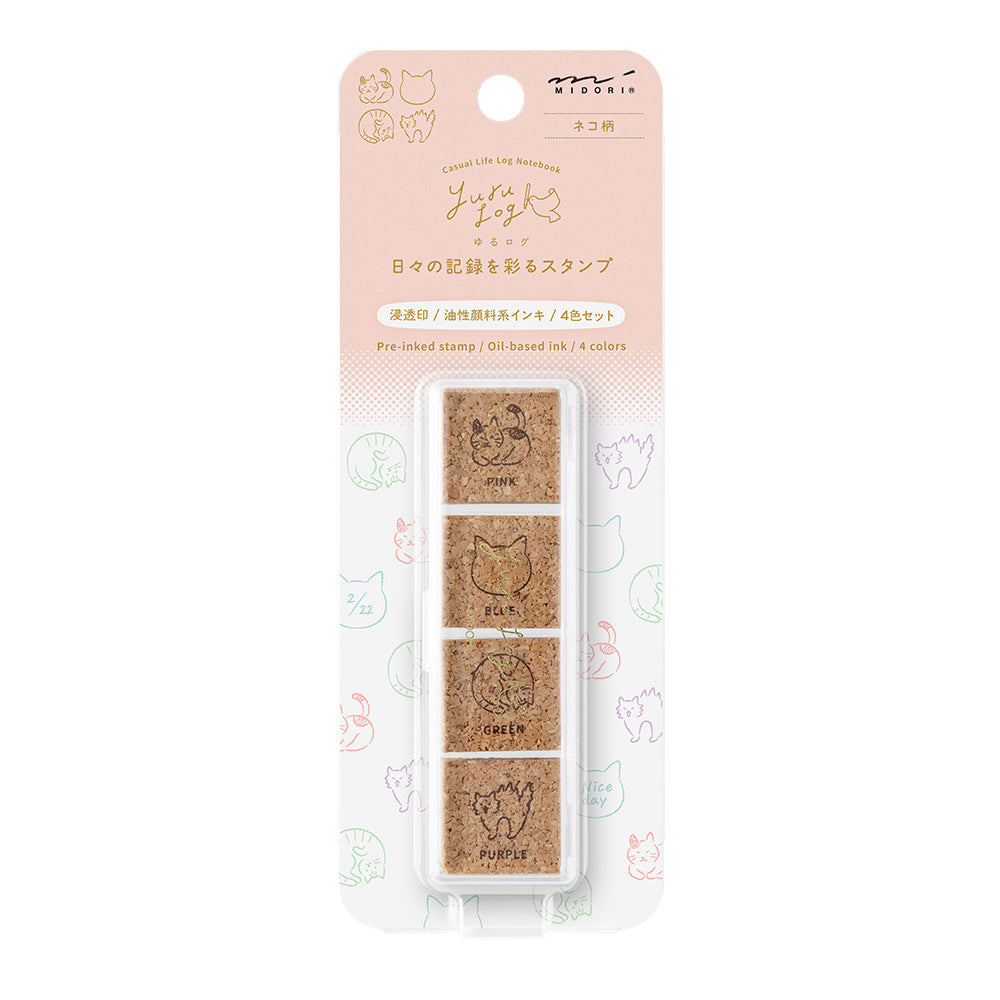Midori Yuru Log Pre-inked Stamp — Cat — stamp front