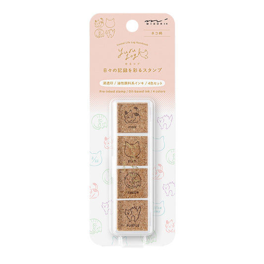 Midori Yuru Log Pre-inked Stamp — Cat — stamp front