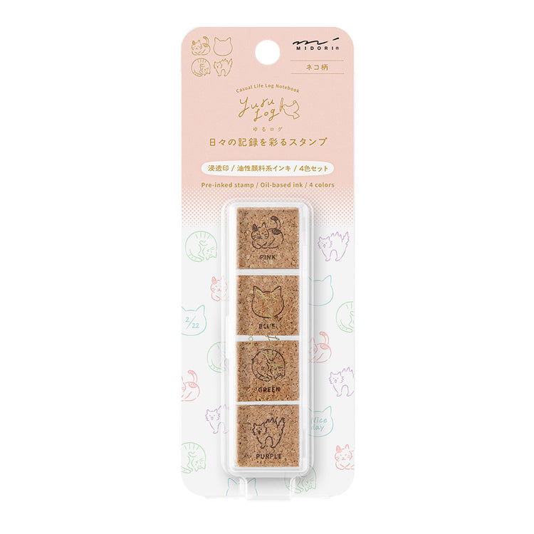 Midori Yuru Log Pre-inked Stamp — Cat — stamp front