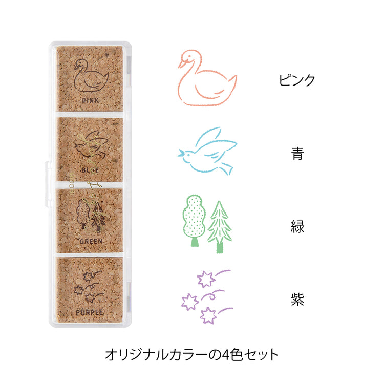 Midori Yuru Log Pre-inked Stamp — Forest Scenery — with packaging