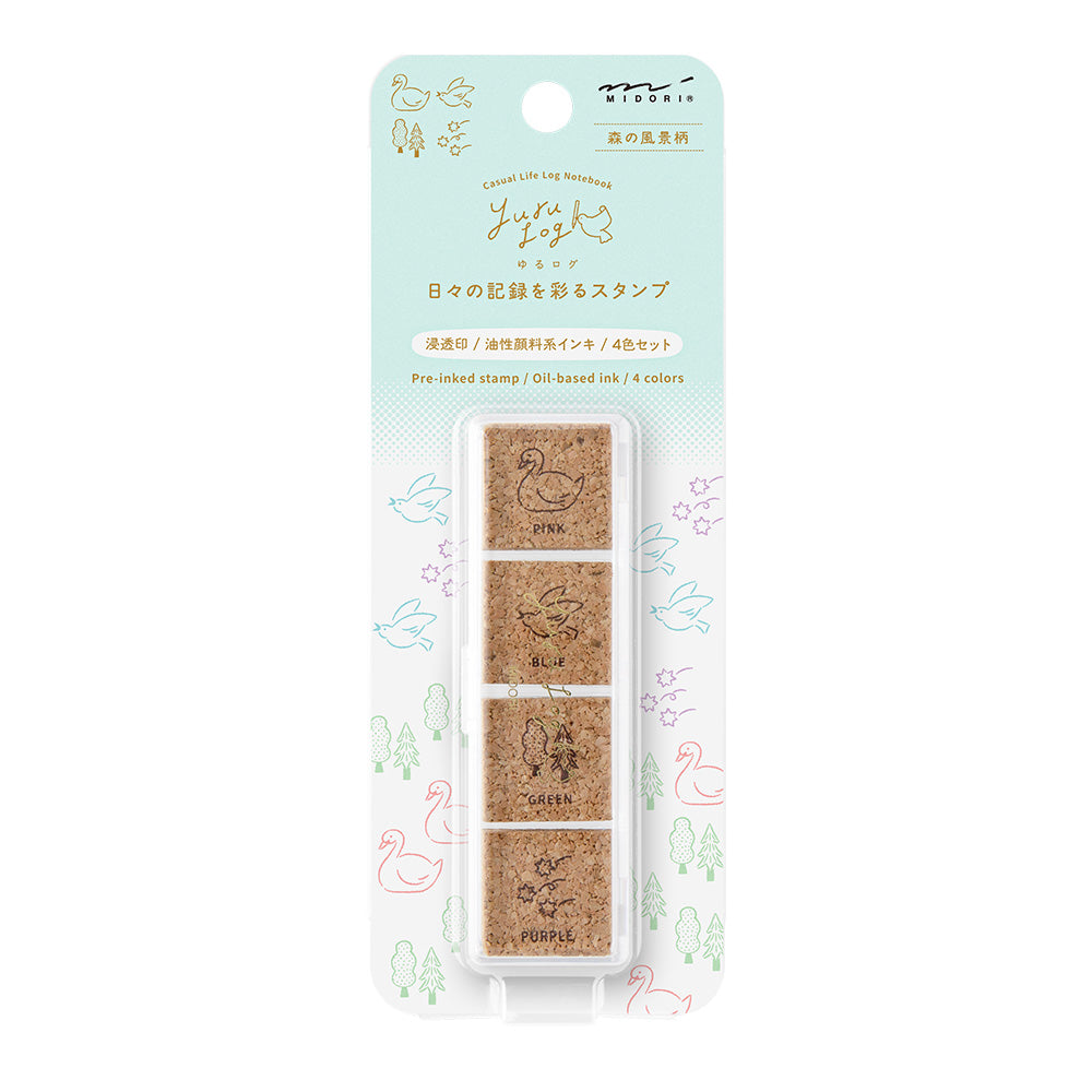 Midori Yuru Log Pre-inked Stamp — Forest Scenery — stamp front