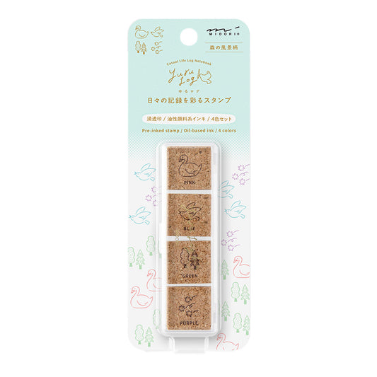 Midori Yuru Log Pre-inked Stamp — Forest Scenery — stamp front