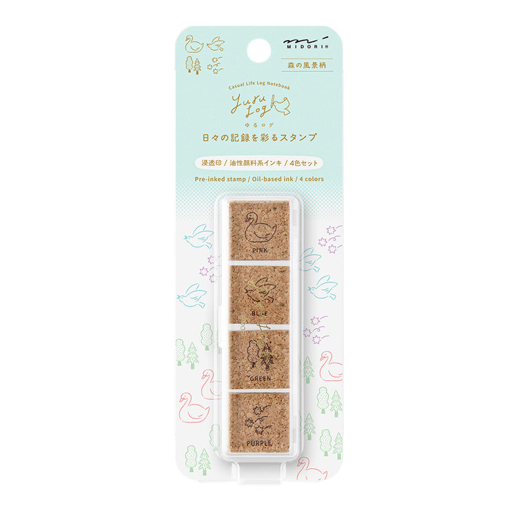 Midori Yuru Log Pre-inked Stamp — Forest Scenery — stamp front