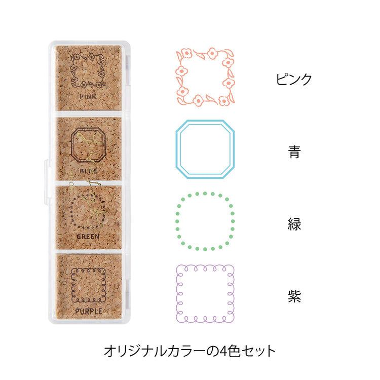 Midori Yuru Log Pre-inked Stamp — Frame — with packaging