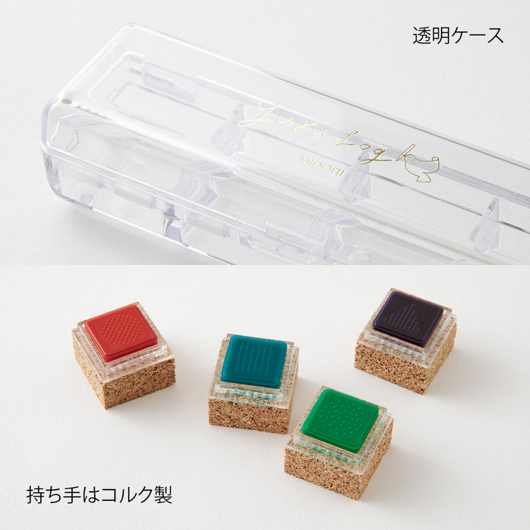 Midori Yuru Log Pre-inked Stamp — Geometry — flat lay