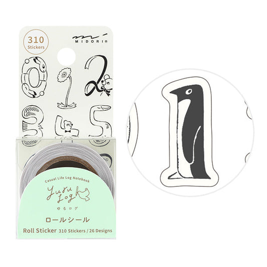 Midori Yuru Log Roll Sticker - Numbers