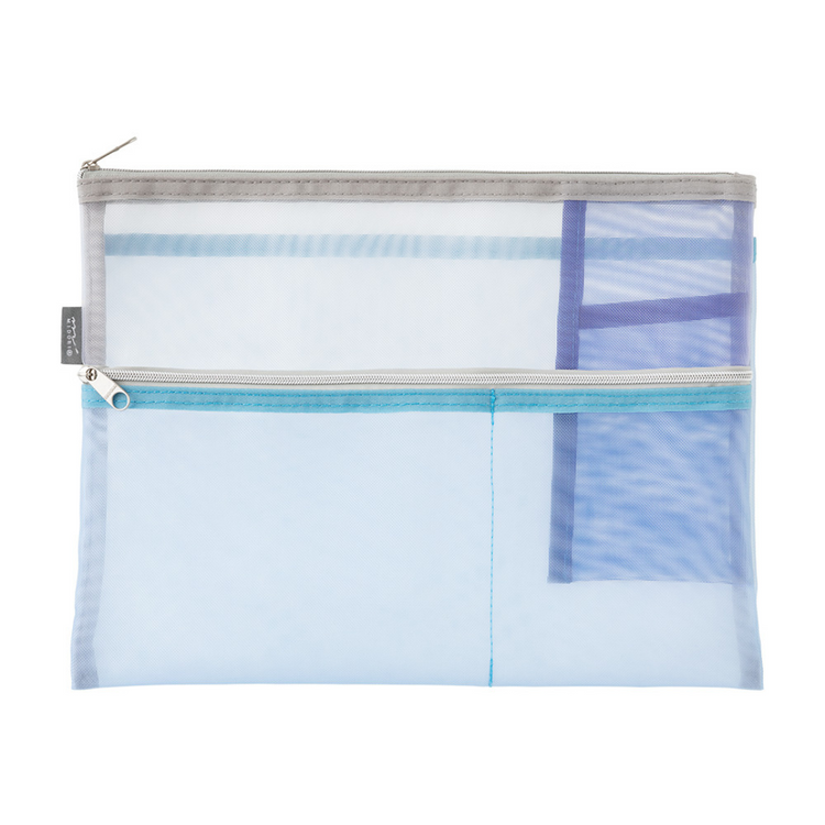 Midori Pen & Tool Pouch <B5> Mesh — Light Blue — detail view