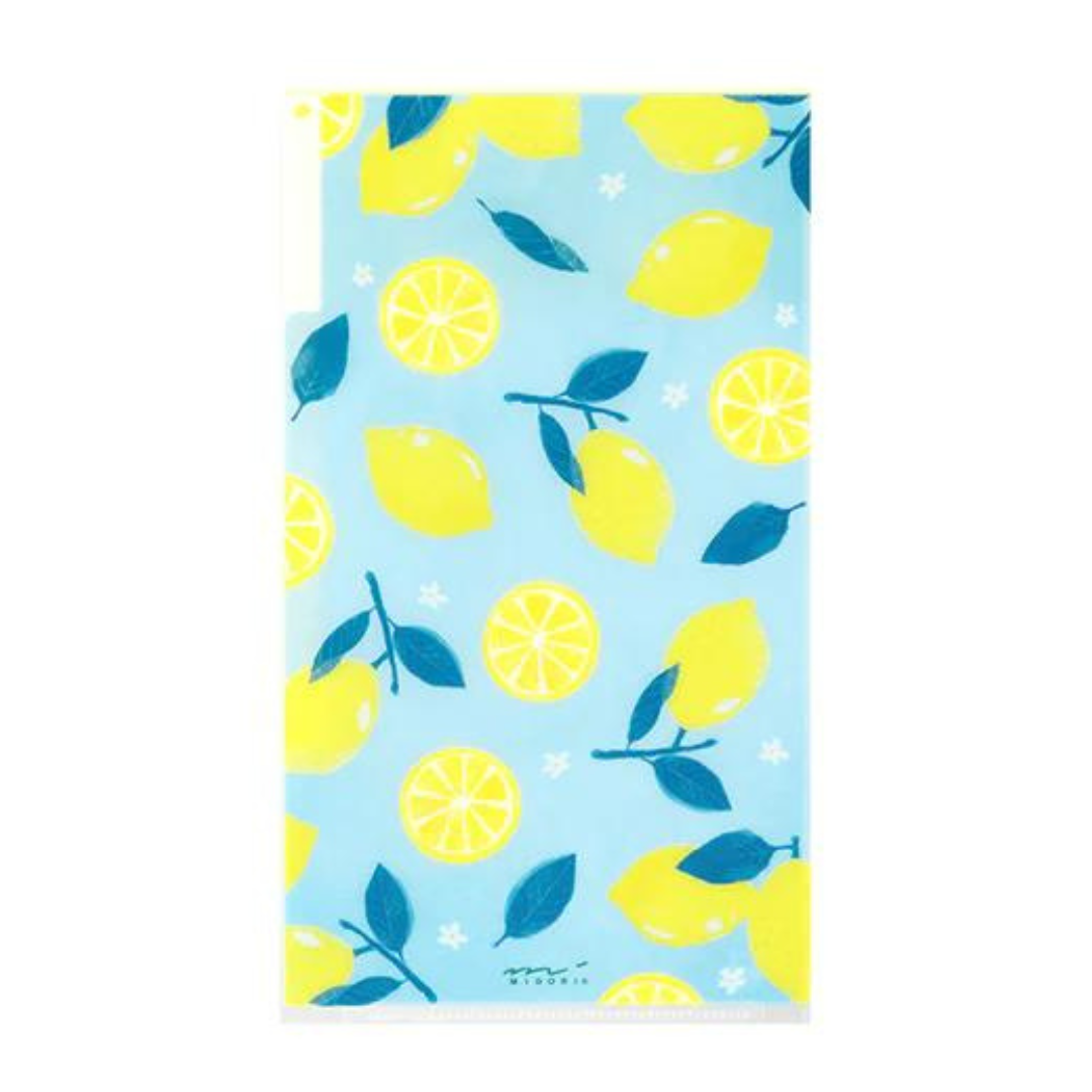 Midori A5 Slim 3-Pocket Clear Folder with Flap — Lemon — front view