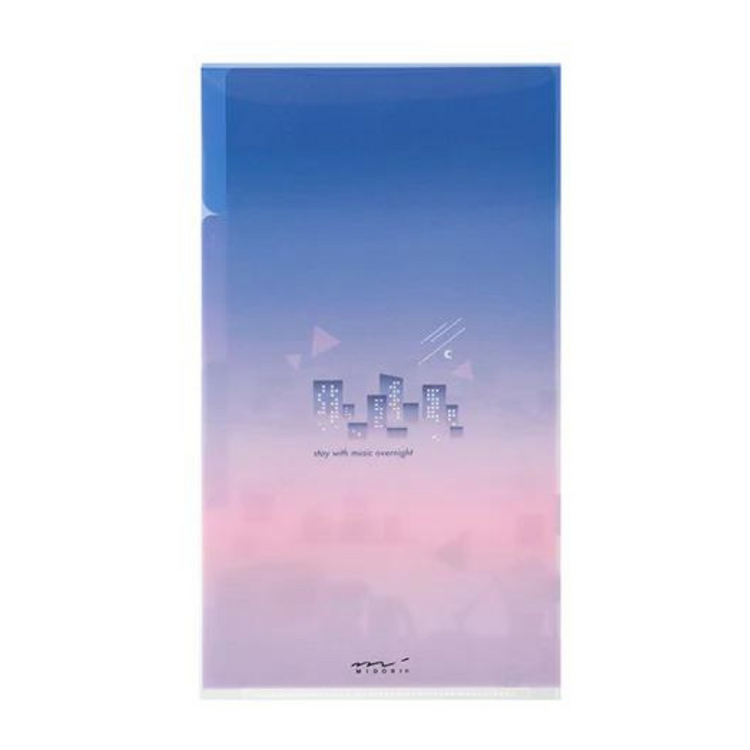 Midori A5 Slim 3-Pocket Clear Folder with Flap — City Pop — detail view