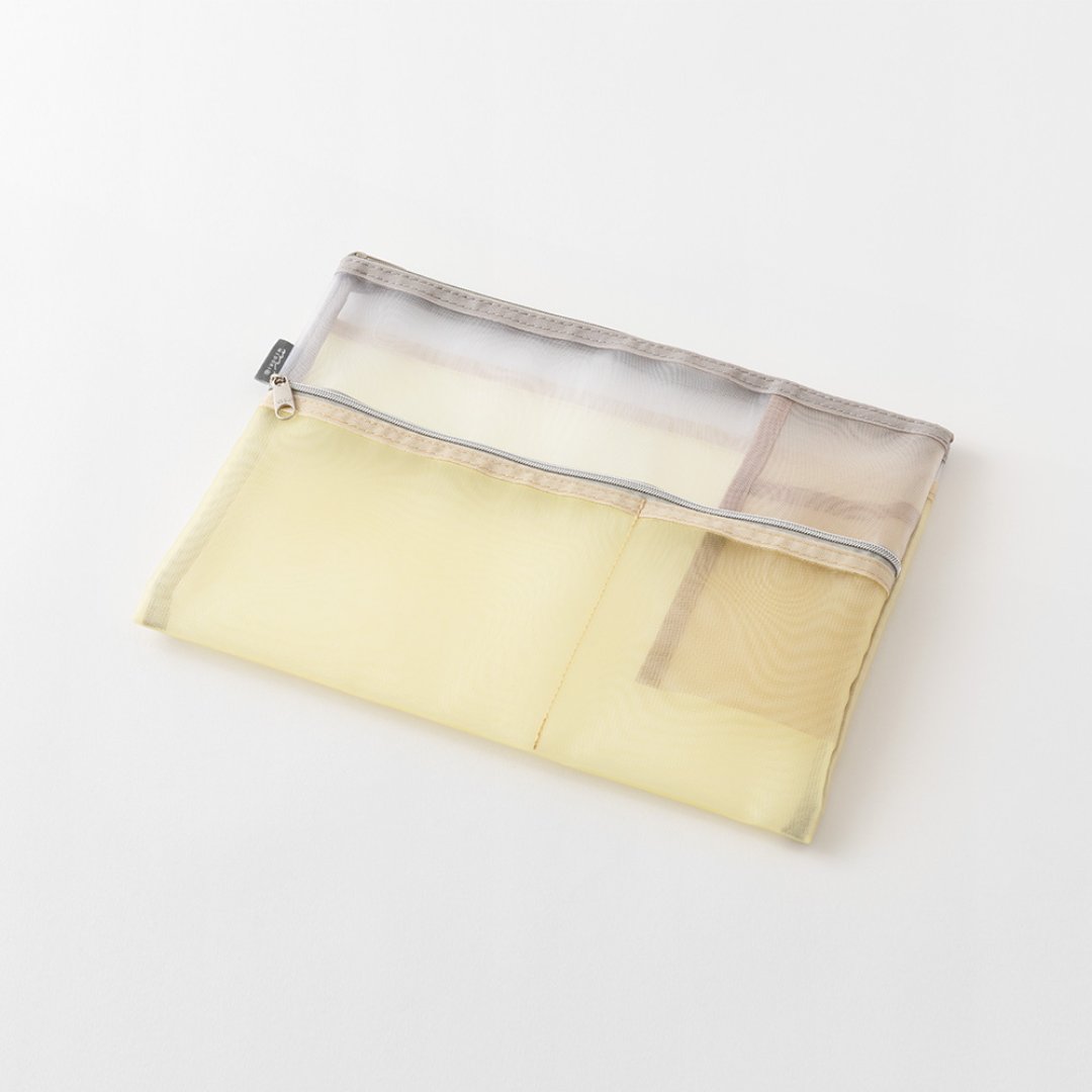 Midori Pen & Tool Pouch <B5> Mesh — Beige — flat lay