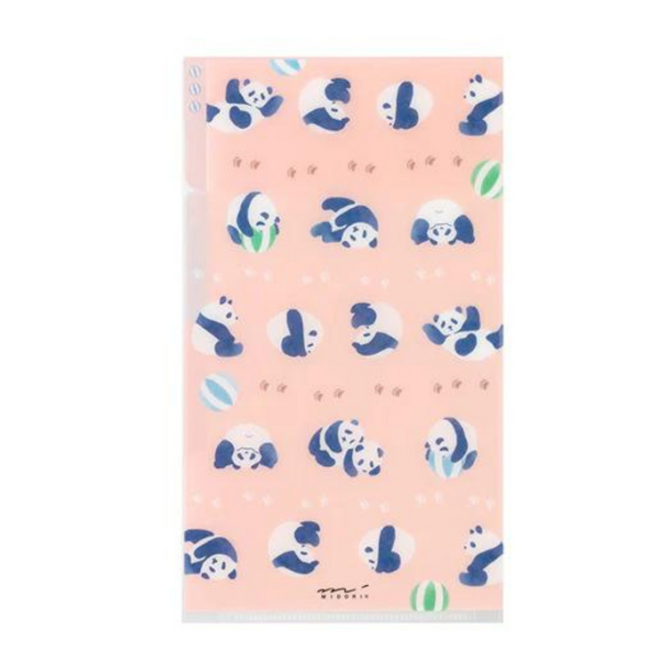 Midori A5 Slim 3-Pocket Clear Folder with Flap — Panda — front view