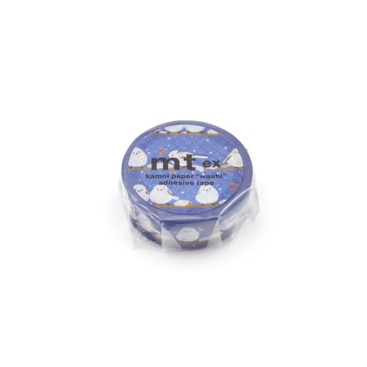 mt EX Washi Tape — Long-Tailed Tit Winter — rolled out on paper