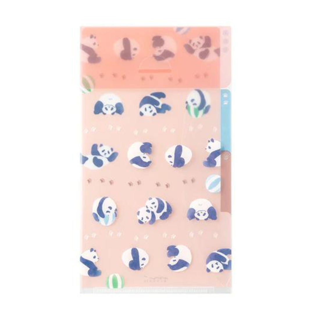 Midori A5 Slim 3-Pocket Clear Folder with Flap — Panda — detail view