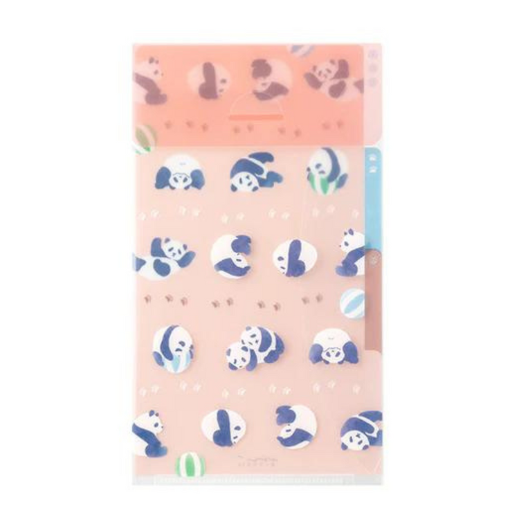 Midori A5 Slim 3-Pocket Clear Folder with Flap — Panda — detail view