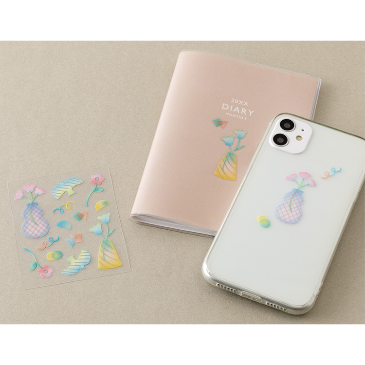 Midori Glossy Transfer Sticker — Flower Vase — applied in a journal