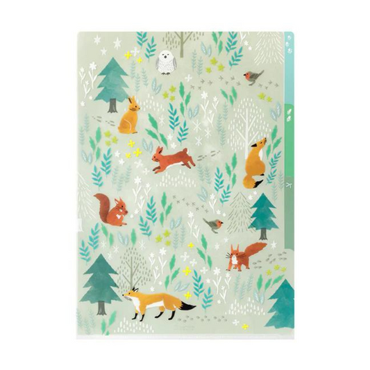 Midori A4 3-Pocket Clear Folder — Nordic Animals — detail view