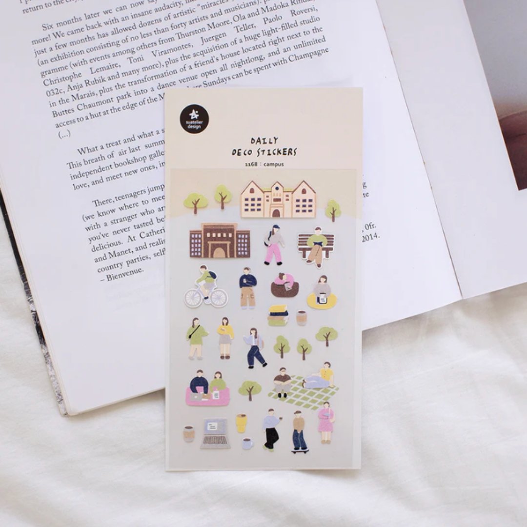 Suatelier Daily Deco Sticker — Campus — applied in a journal