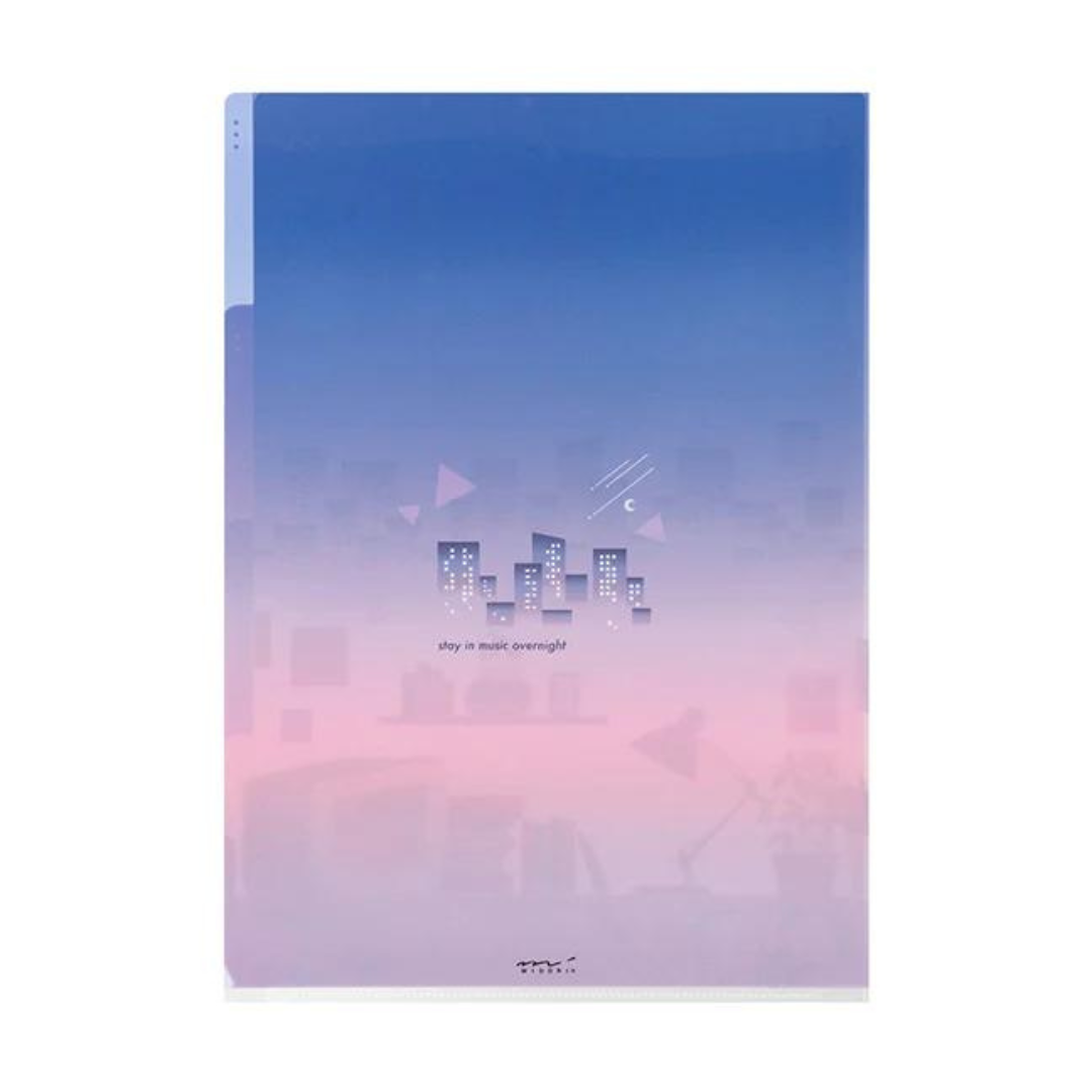 Midori A4 3-Pocket Clear Folder — City Pop — detail view