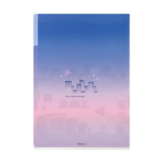 Midori A4 3-Pocket Clear Folder — City Pop — detail view