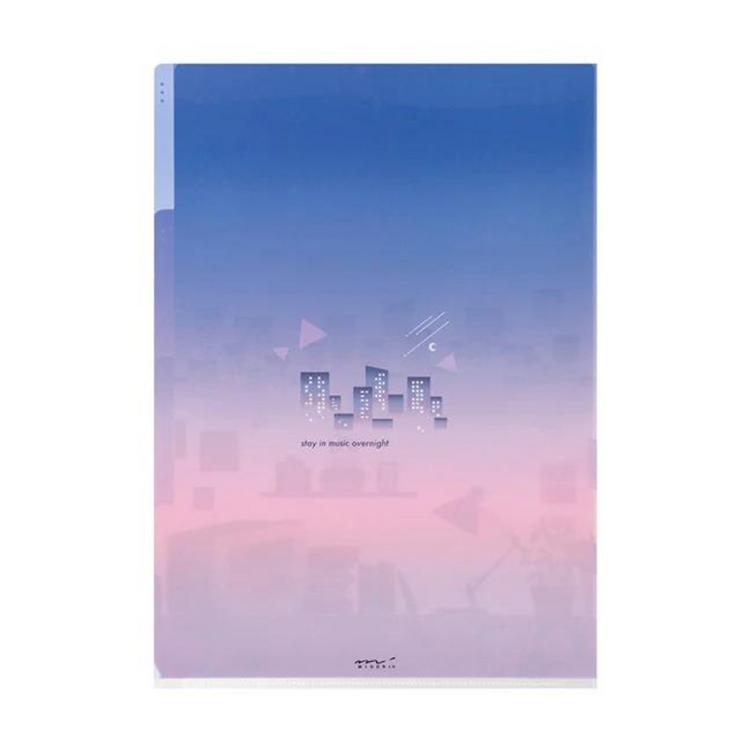 Midori A4 3-Pocket Clear Folder — City Pop — detail view