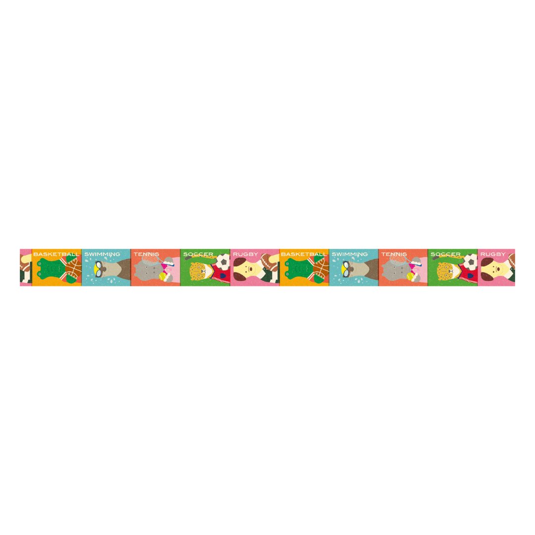 mt EX Washi Tape — Animals x Sports — rolled out on paper