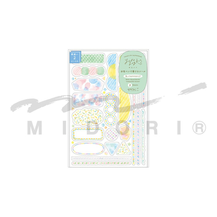 Midori Yuru Log Sticker <2 Sheets> — Watercolor — applied in a journal