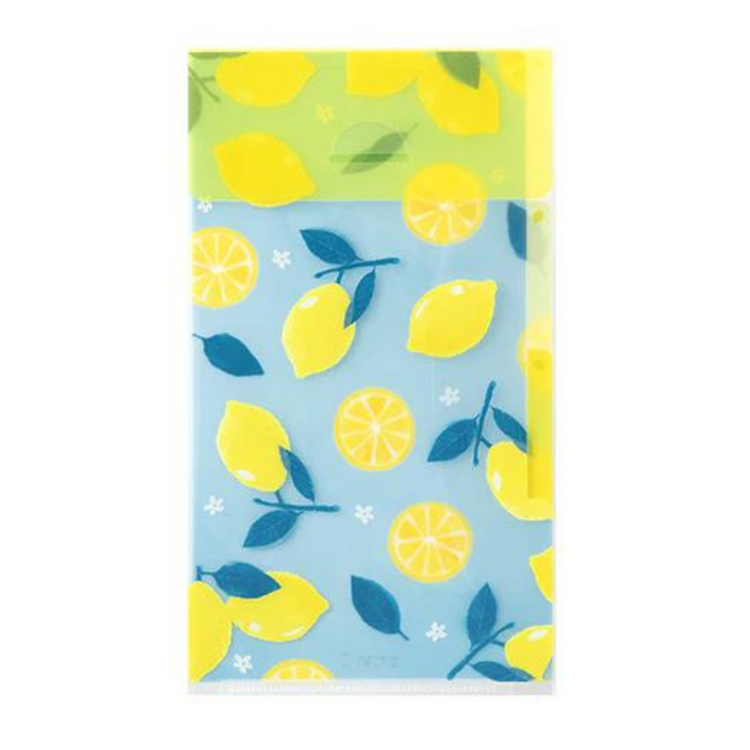 Midori A5 Slim 3-Pocket Clear Folder with Flap — Lemon — detail view