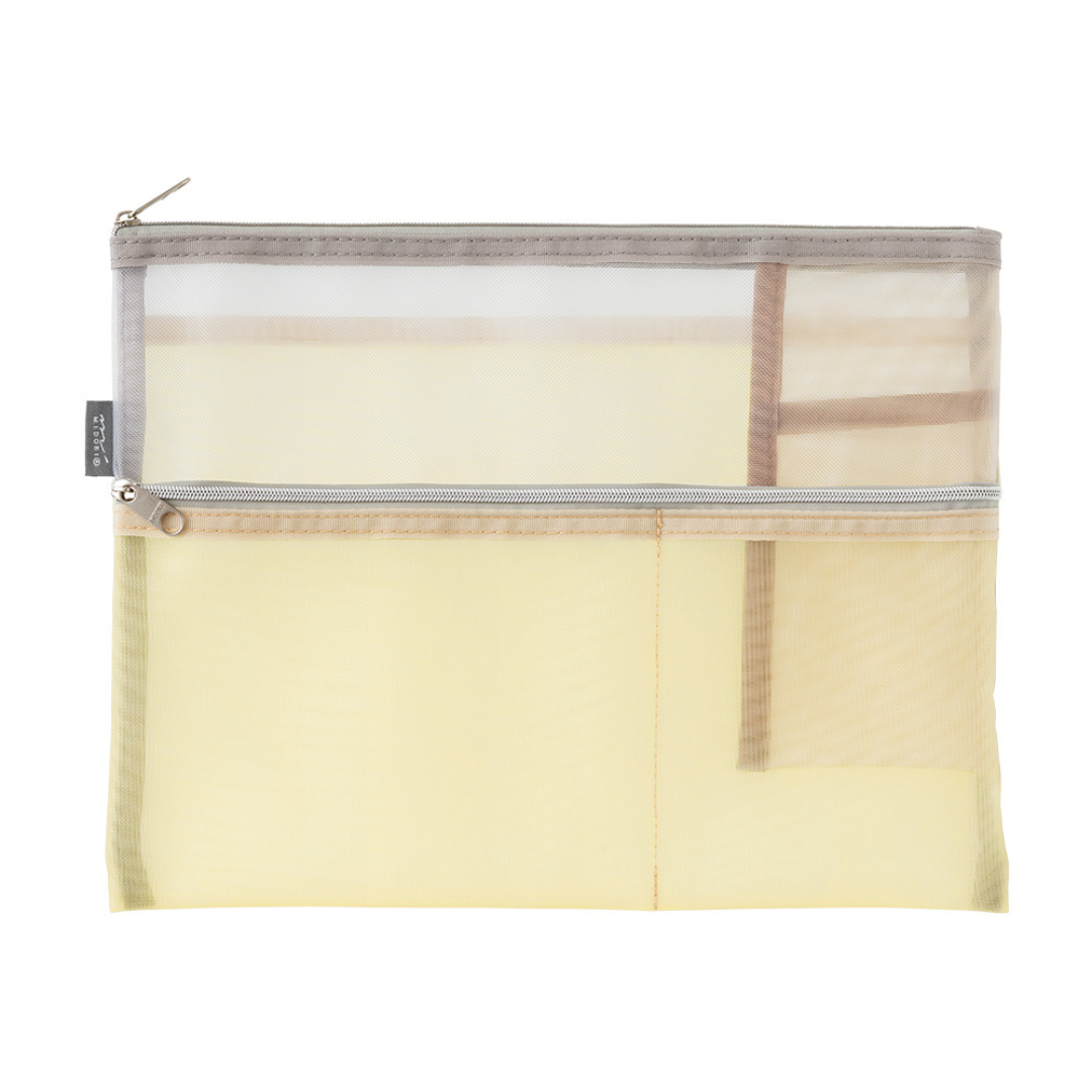Midori Pen & Tool Pouch <B5> Mesh — Beige — with packaging