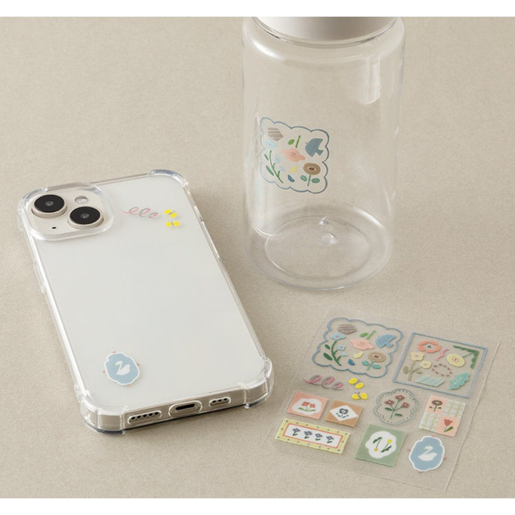Midori Glossy Transfer Sticker — Nordic Tile — applied in a journal