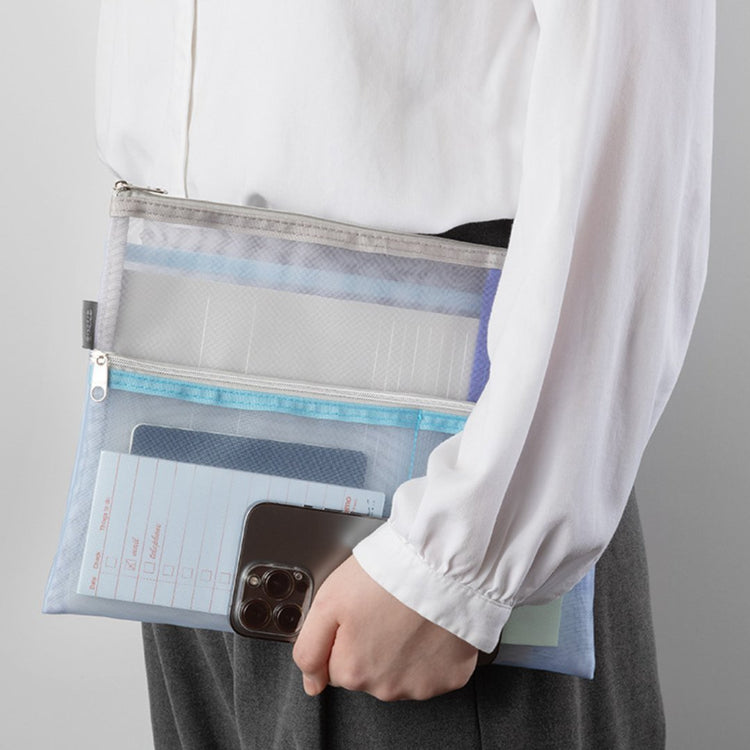 Midori Pen & Tool Pouch <B5> Mesh — Light Blue — front view
