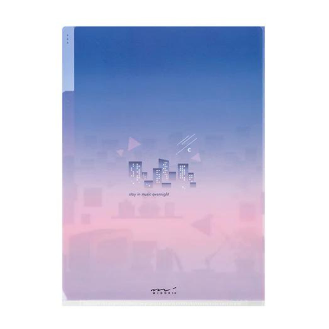 Midori A5 3-Pocket Clear Folder — City Pop — detail view
