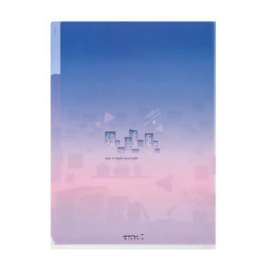 Midori A5 3-Pocket Clear Folder — City Pop — detail view