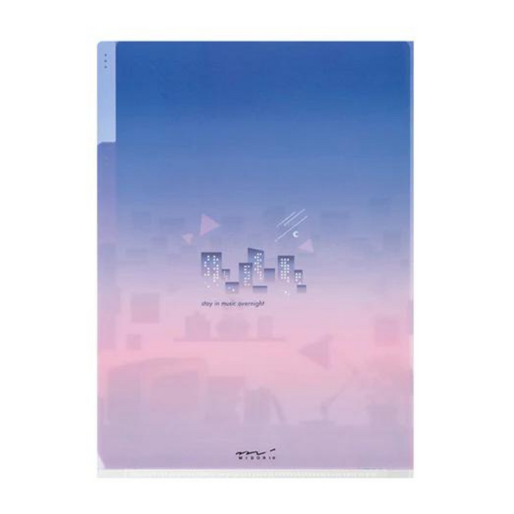 Midori A5 3-Pocket Clear Folder — City Pop — detail view