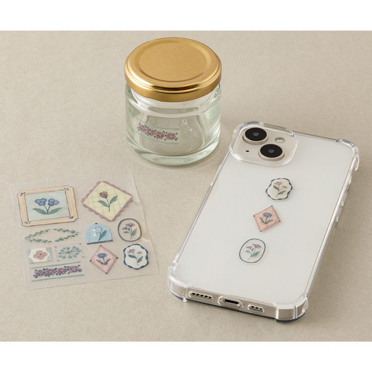 Midori Glossy Transfer Sticker — Flower — applied in a journal