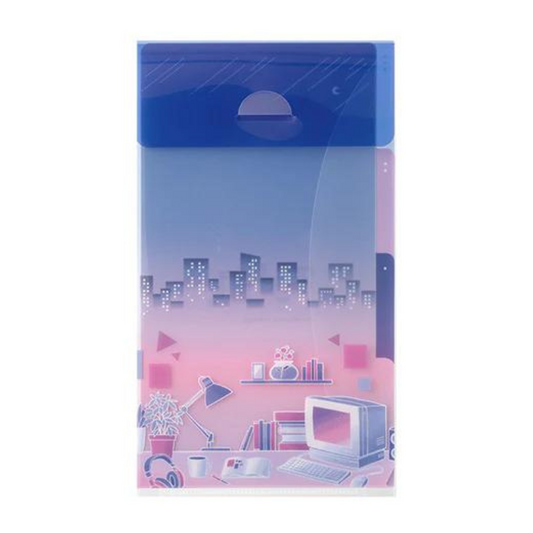 Midori A5 Slim 3-Pocket Clear Folder with Flap — City Pop — front view