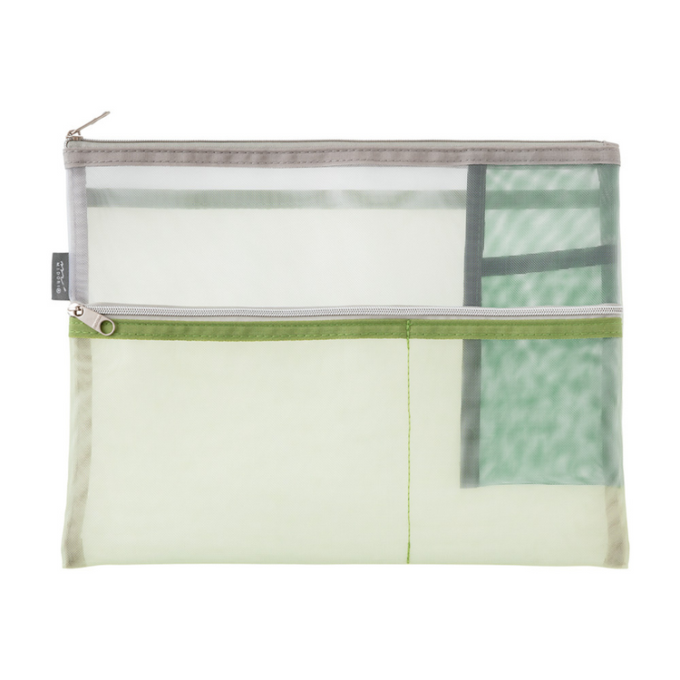 Midori Pen & Tool Pouch <B5> Mesh — Green — with packaging