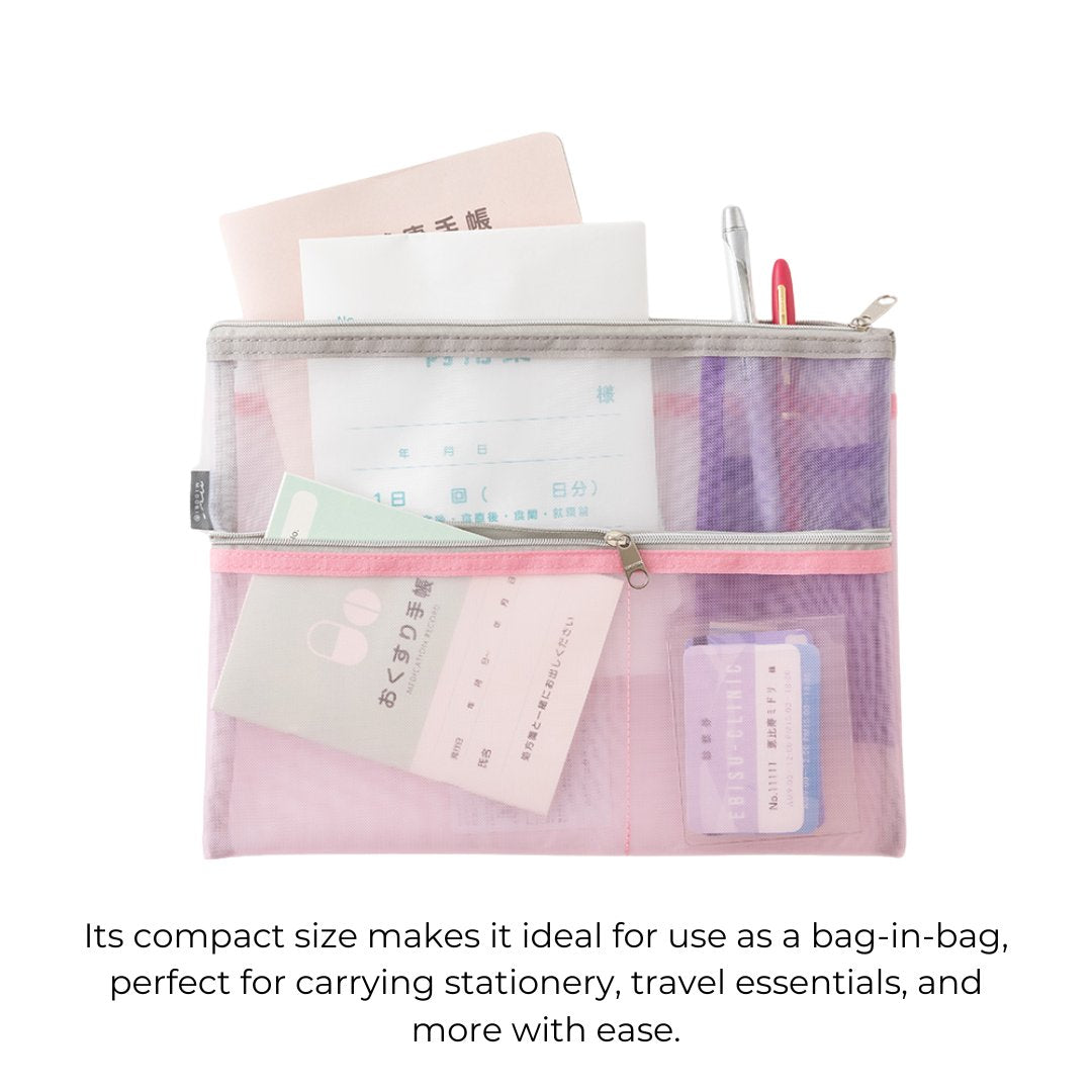 Midori Pen & Tool Pouch <B5> Mesh — Pink — front view