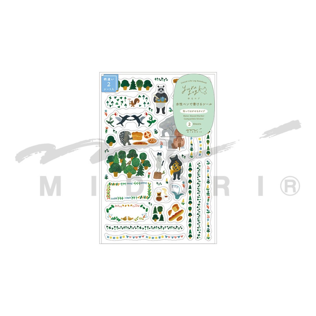Midori Yuru Log Sticker <2 Sheets> — Forest Animal — applied in a journal