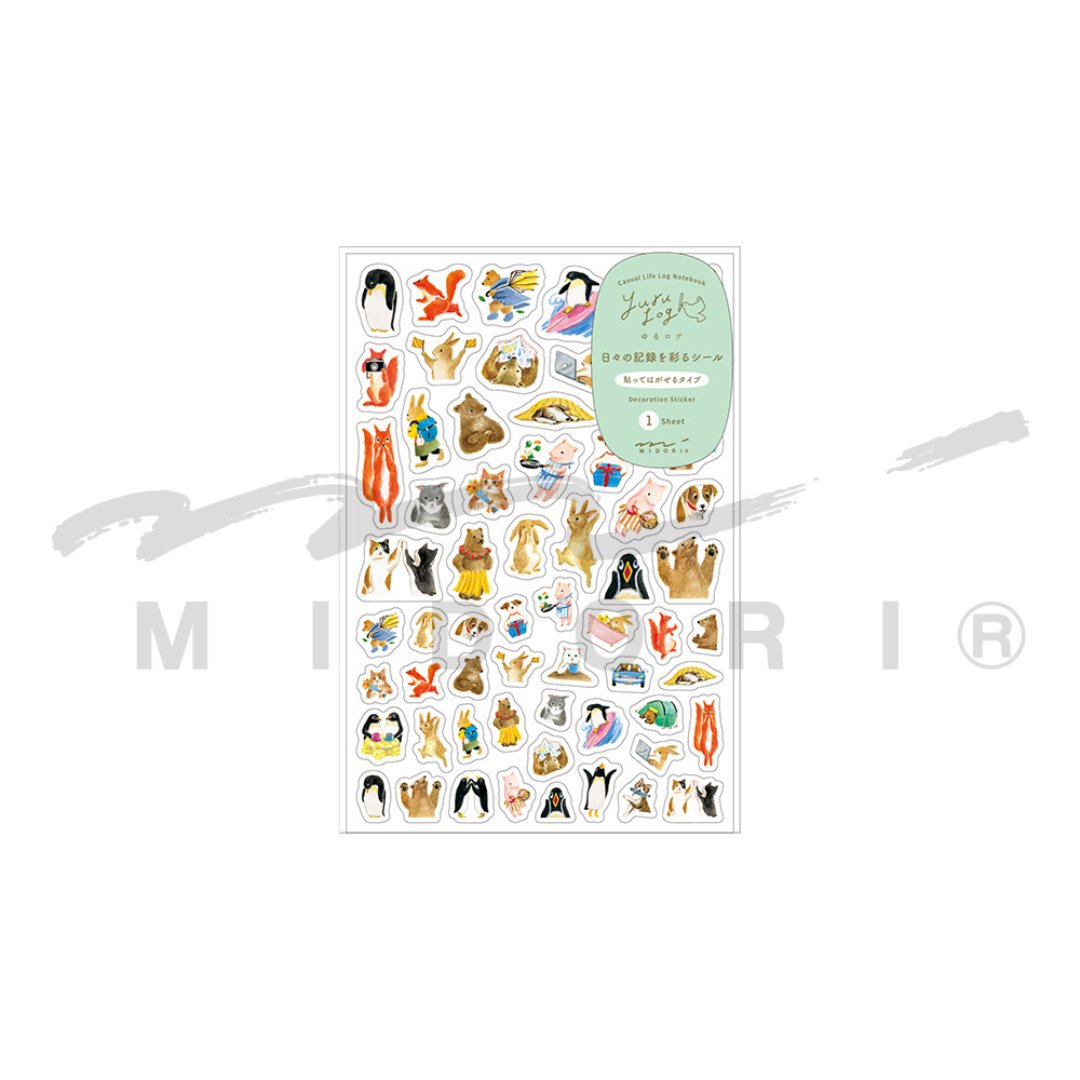 Midori Yuru Log Sticker <1 Sheet> — Animal — applied in a journal
