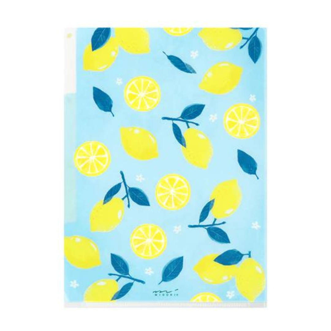 Midori A5 3-Pocket Clear Folder — Lemon — front view