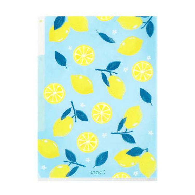 Midori A5 3-Pocket Clear Folder — Lemon — front view