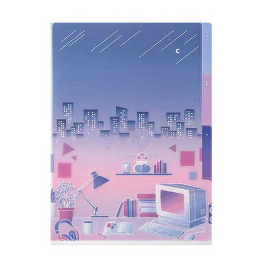 Midori A5 3-Pocket Clear Folder — City Pop — front view