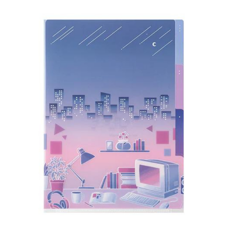 Midori A5 3-Pocket Clear Folder — City Pop — front view