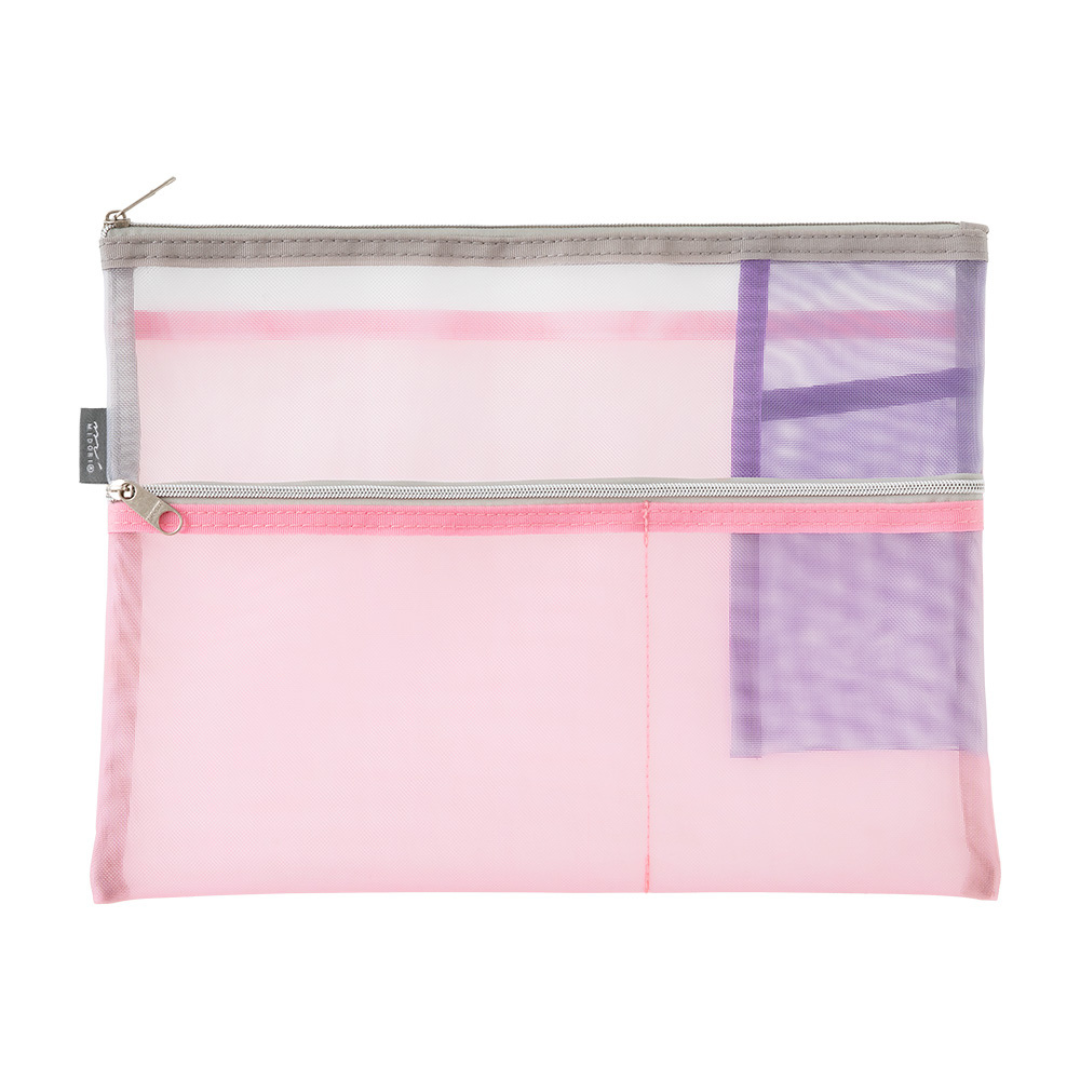 Midori Pen & Tool Pouch <B5> Mesh — Pink — detail view