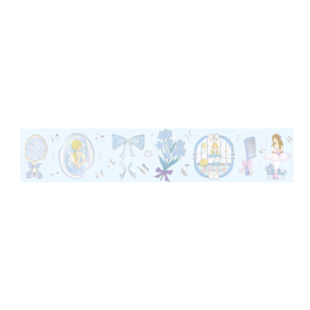 BGM Foil Stamping Masking Tape — Ballerina Blue — rolled out on paper